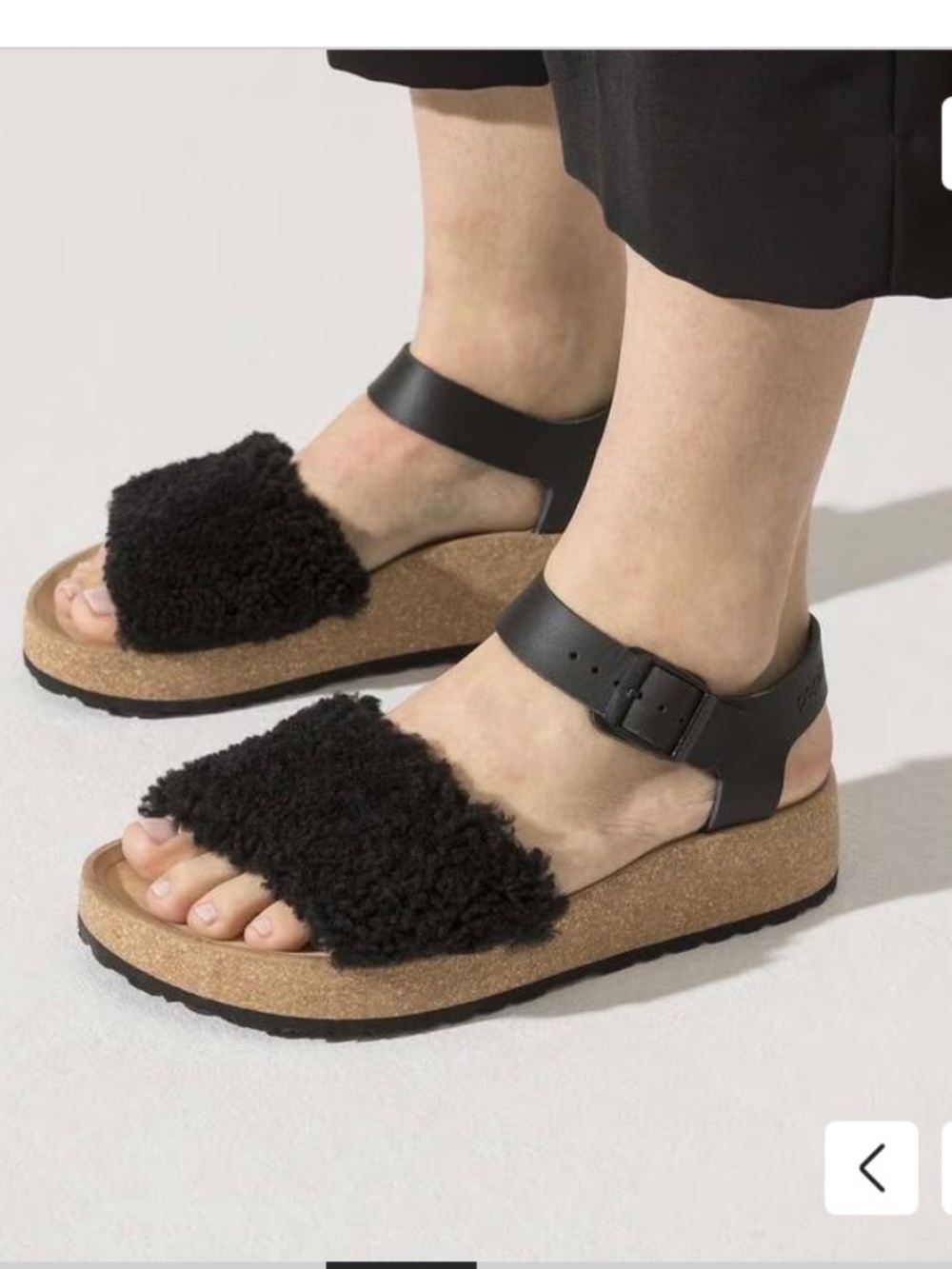 Papillon Birkenstocks Shearling and Black Leather Sandals